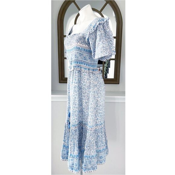 Bell Ashley Ruffled Puff Sleeve Midi Dress in Blue White, NWT, Size XL - Picture 10 of 16